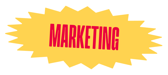 Yellow starburst sticker with bold red text 